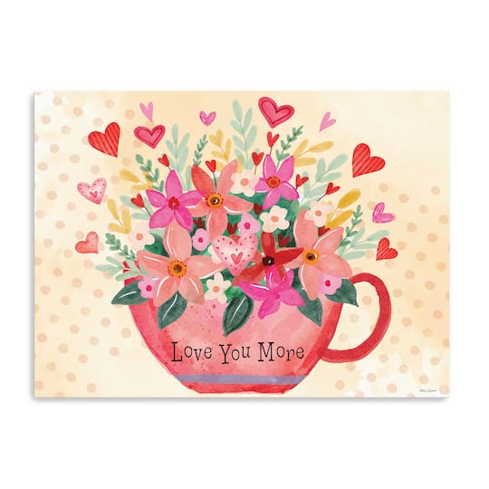 Love You More Floral Coffee Cup Canvas Giclée Art